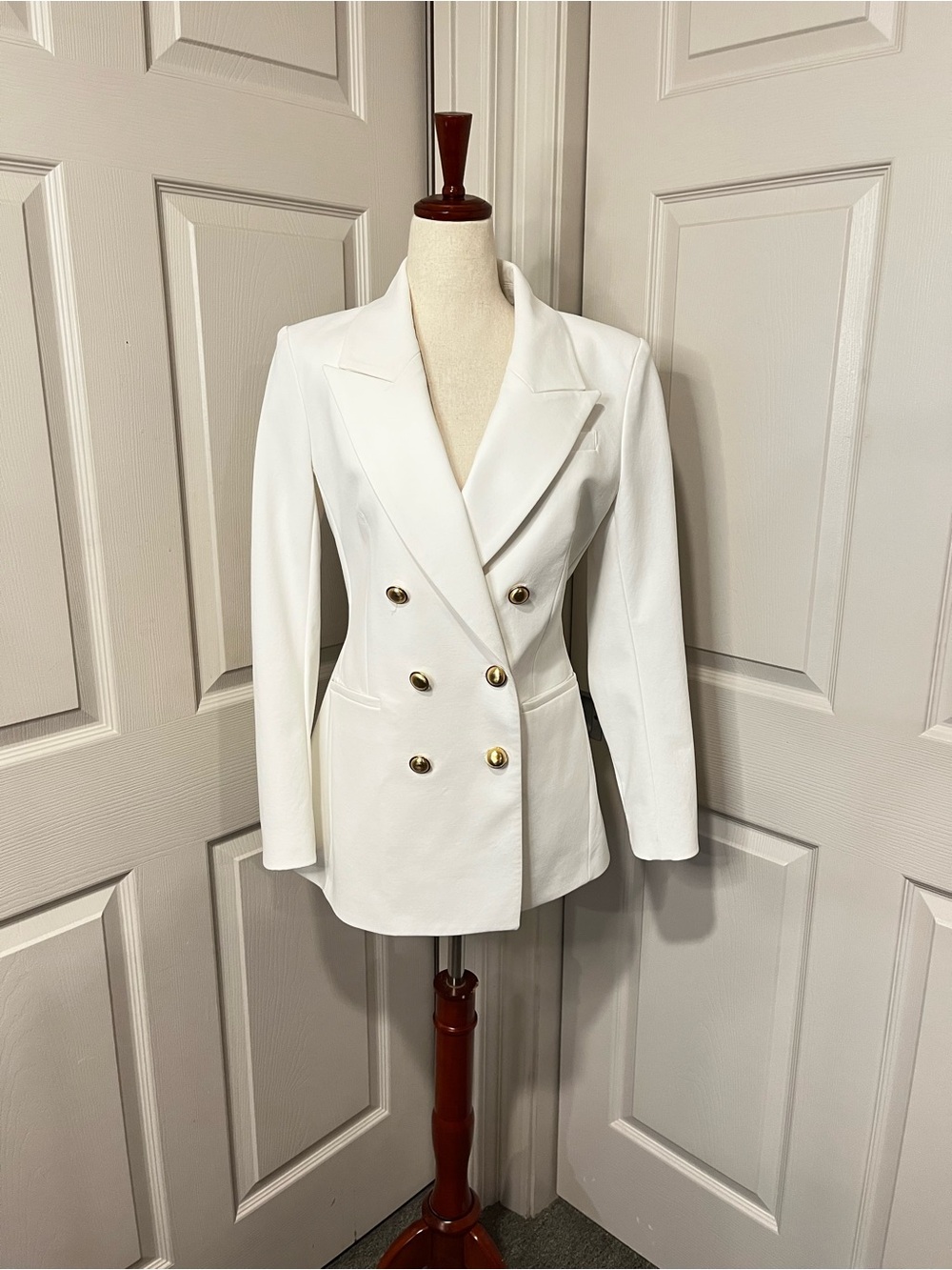 Express Double-Breasted White Blazer with Gold Buttons Size Small